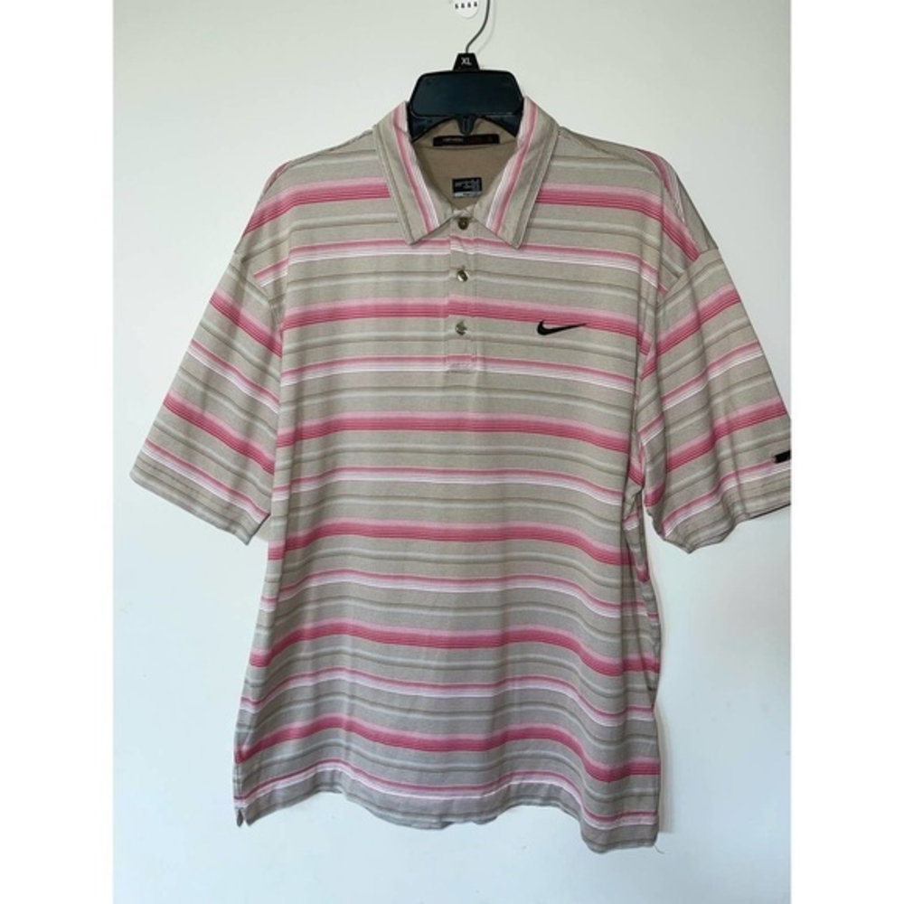 Tiger Woods Collection Nike Fit Dry Golf Polo Shirt Striped Short Sleeve Men's L